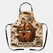 Title morning sleepy coffee bean funny relatable b エプロン (正面)