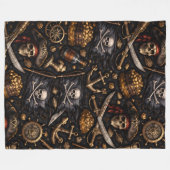 Title pirate legend Jolly Roger and treasure chest フリースブランケット (正面(横))