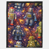 Title retro space robots and flaming comments prem フリースブランケット (正面)
