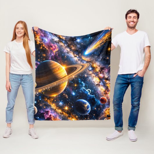 Title Saturn and comic galactic plush blanket de フリースブランケット (インサイチュ)