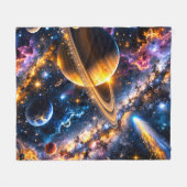 Title Saturn and comic galactic plush blanket de フリースブランケット (正面(横))