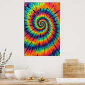 Title: Vibrant Neon Spiral Tie-Dye Art ポスター (キッチン)