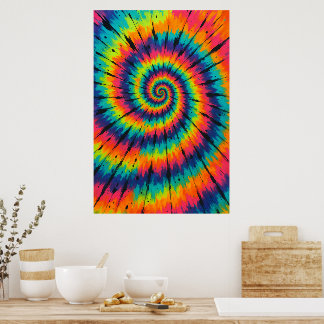 Title: Vibrant Neon Spiral Tie-Dye Art ポスター