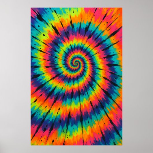 Title: Vibrant Neon Spiral Tie-Dye Art ポスター (正面)