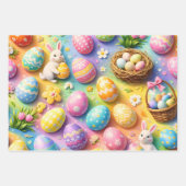 Title whimsical Easter bunny and colourful egg pat ラッピングペーパーシート (正面3)