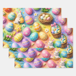 Title whimsical Easter bunny and colourful egg pat ラッピングペーパーシート