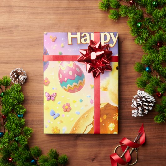 Title whimsical Easter bunny and colourful egg pat ラッピングペーパー (クリスマスギフト)