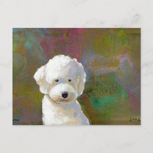 Titled: 考え中 - かわいい白い犬 ポストカード (正面)