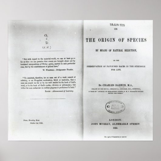 Titlepage to 'On the Origin of Species' ポスター (正面)