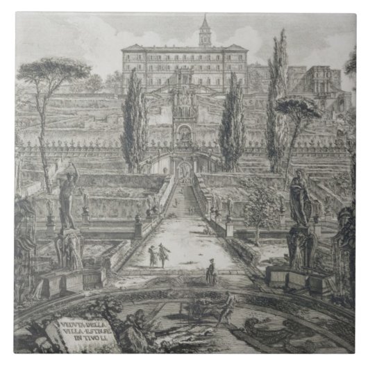 Tivoli (版木、銅版、版画)の別荘のd'Este タイル (正面)