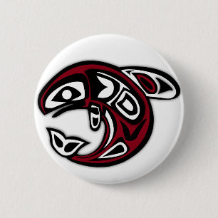 Tlingit Orca Totem Tattoo Killer Whale Art 缶バッジ