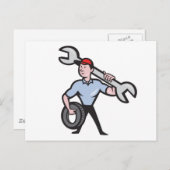 TMDTWタフ整備士マンレンチタイヤ修理バス ポストカード (正面/裏面)