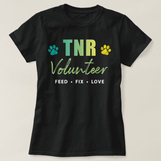 TNRシャツ、TNRボランティアフィッ食べ物を与えク・ラブ Tシャツ (デザイン正面)