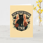 TNR ロカビリー キャット ヴィンテージ タトゥー 黒猫 カード (黄色い花)