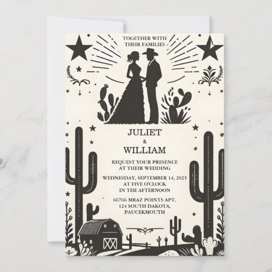 toデザートロデオレトロホース素朴ウェスタン結婚ズ 招待状 (正面)