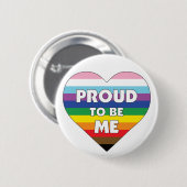 To 誇りを持った Be Me – インクルーシブ進行プライドハート 缶バッジ (正面&裏面)
