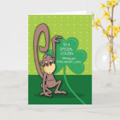 To A Special Cousin, St. Patrick's Day Monkey カード (黄色い花)