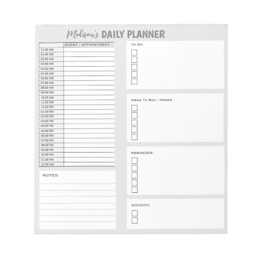 To Doリストパーソナライズされたオーガナイザーの毎日のプランナー ノートパッド (正面)