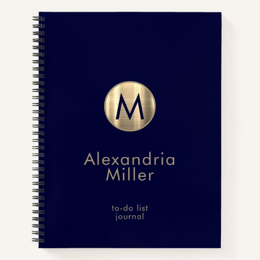 To-Doリスパーソナライズされたト・ジャーナルNavy金ゴールド ノートブック (正面)
