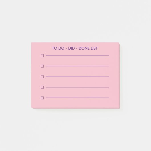 To do done :小さなピンク色の線の付いたチェックボックスのリスト ポストイット (正面)