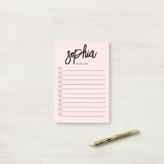 To Do List Brush Script Hearts Blush Pink ポストイット (デスク上)