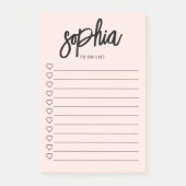 To Do List Brush Script Hearts Blush Pink ポストイット (正面)