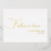 To Father In Law On My Wedding Day Elegant Script 箔シーズンポストカード (正面)