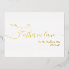 To Father In Law On My Wedding Day Elegant Script 箔シーズンポストカード