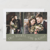 To Hearts One Holiday Newlywed Photo Sage Green シーズンカード (正面)