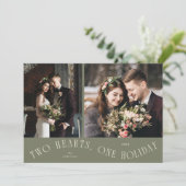 To Hearts One Holiday Newlywed Photo Sage Green シーズンカード (スタンド正面)