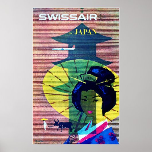 To JAPAN Art Deco Old Swiss Airlines Advertising ポスター (正面)