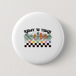 To Learn Groovy Retro Teacher Life First Day Of Sc 缶バッジ
