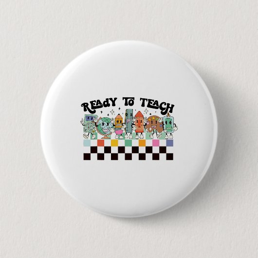 To Learn Groovy Retro Teacher Life First Day Of Sc 缶バッジ (正面)