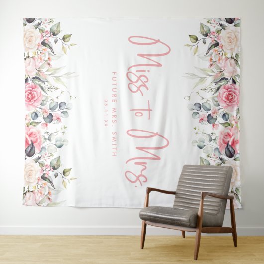 To Mrs恋しく思 Pinkフローラブライダルシャワー背景 タペストリー (インサイチュ(横))