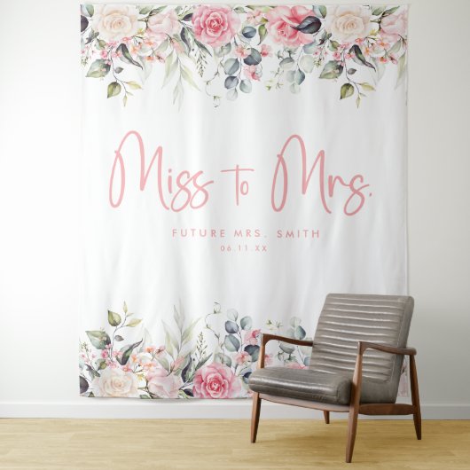 To Mrs恋しく思 Pinkフローラブライダルシャワー背景 タペストリー (インサイチュ)