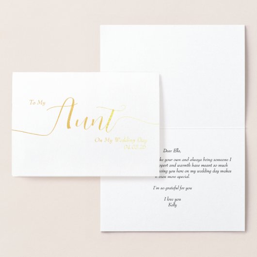 To My Aunt on My Wedding Day Elegant Script 箔カード (ディスプレー)