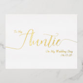 To My Auntie on My Wedding Day Elegant Script 箔招待状ポストカード (正面)