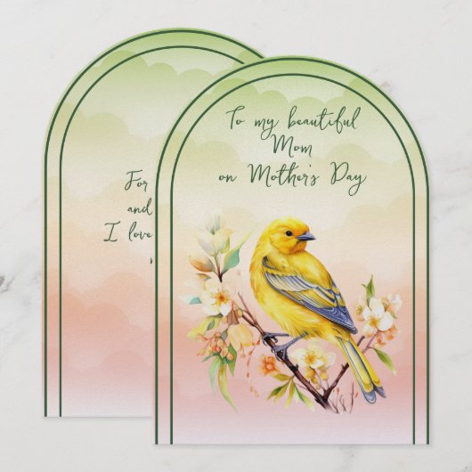 To My Beautiful Mom on Mother's Day Goldfinch シーズンカード (正面/裏面)