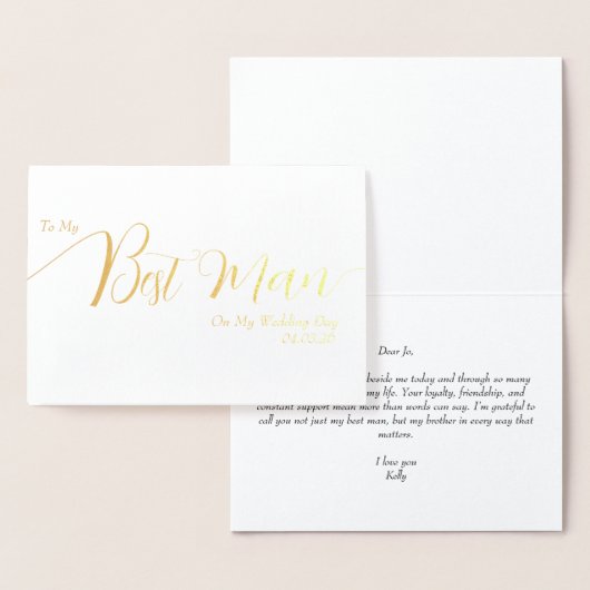 To My Best Man on My Wedding Day Elegant Script 箔カード (ディスプレー)