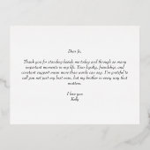 To My Best Man on My Wedding Day Elegant Script 箔招待状ポストカード (裏面)