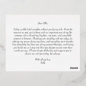To My Bridesmaid on My Wedding Day Elegant Script 箔招待状ポストカード (裏面)