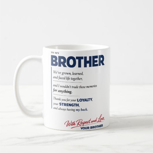 To My Brother: Loyalty, Strength & Love Quote コーヒーマグカップ (左)