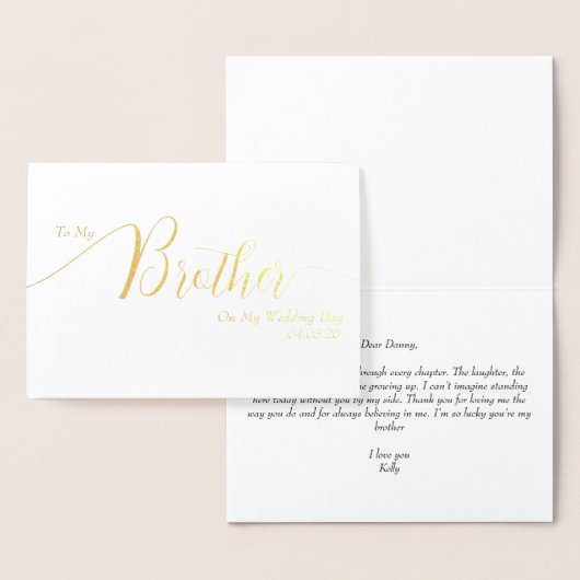 To My Brother on My Wedding Day Elegant Script 箔カード (ディスプレー)