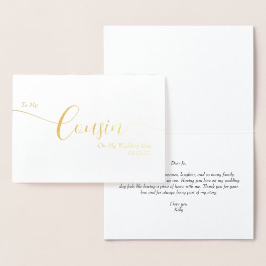 To My Cousin on My Wedding Day Elegant Script 箔カード (ディスプレー)