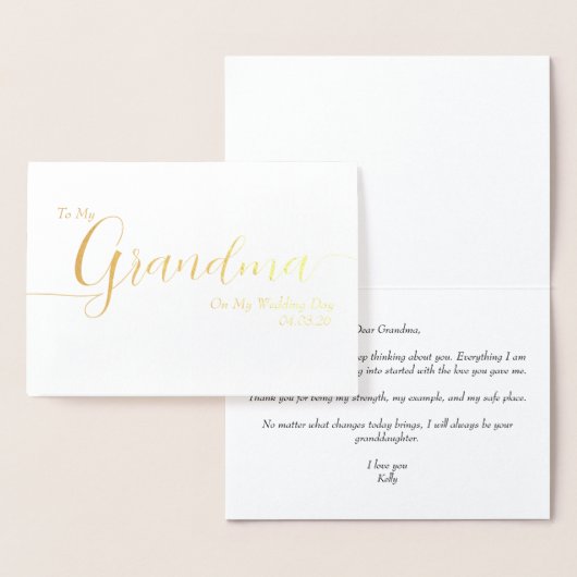 To My Grandma On My Wedding Day Elegant Script 箔カード (ディスプレー)