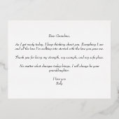 To My Grandma On My Wedding Day Elegant Script 箔招待状ポストカード (裏面)