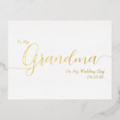 To My Grandma On My Wedding Day Elegant Script 箔招待状ポストカード (正面)