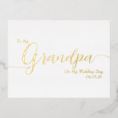 To My Grandpa On My Wedding Day Elegant Script 箔招待状ポストカード (正面)