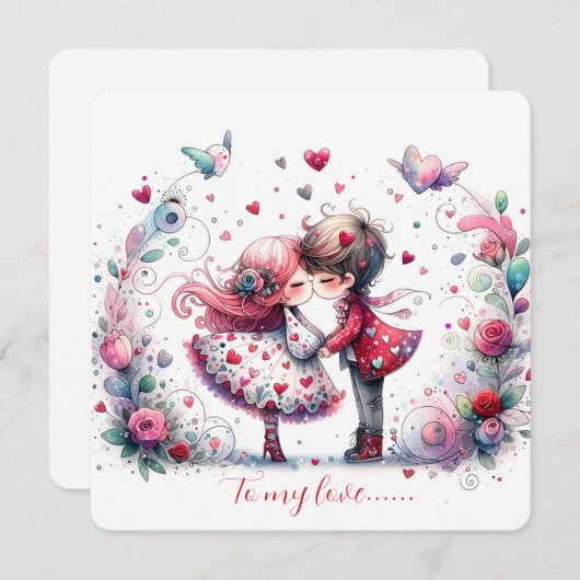 To My Love On Valentines Day Kissing シーズンカード (正面/裏面)