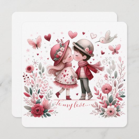 To My Love On Valentines Day Kissing シーズンカード (正面/裏面)